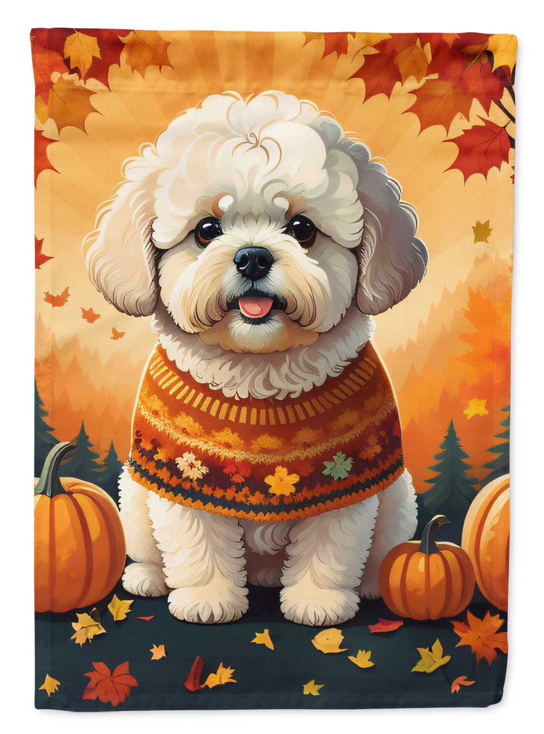 Bichon Frise Fall House Flag Large Porch Sleeve Pole Decorative Outside Yard Banner Artwork Wall Hanging, Polyester, House Size, Multicolor