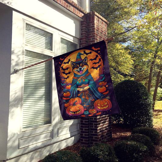 Akita Witchy Halloween House Flag Large Porch Sleeve Pole Decorative Outside Yard Banner Artwork Wall Hanging, Polyester, House Size, Multicolor